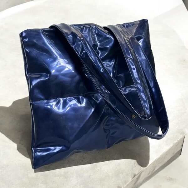 Blue Quilted Shoulder Tote Bag